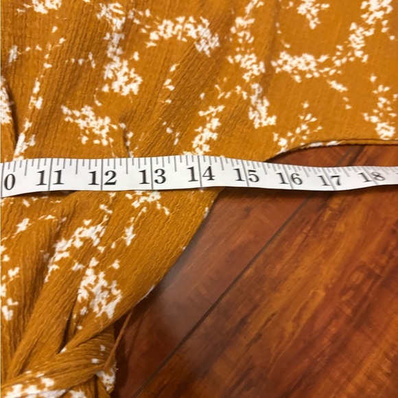 Anthropologie Dolman mustard yellow floral tie waist 3/4 sleeve top blouse xs - Picture 11 of 14